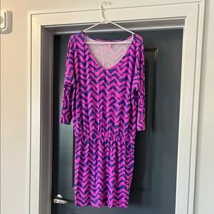 Lilly Pulitzer Purple and Blue Sheath Dress V-Neck 3/4 Sleeve